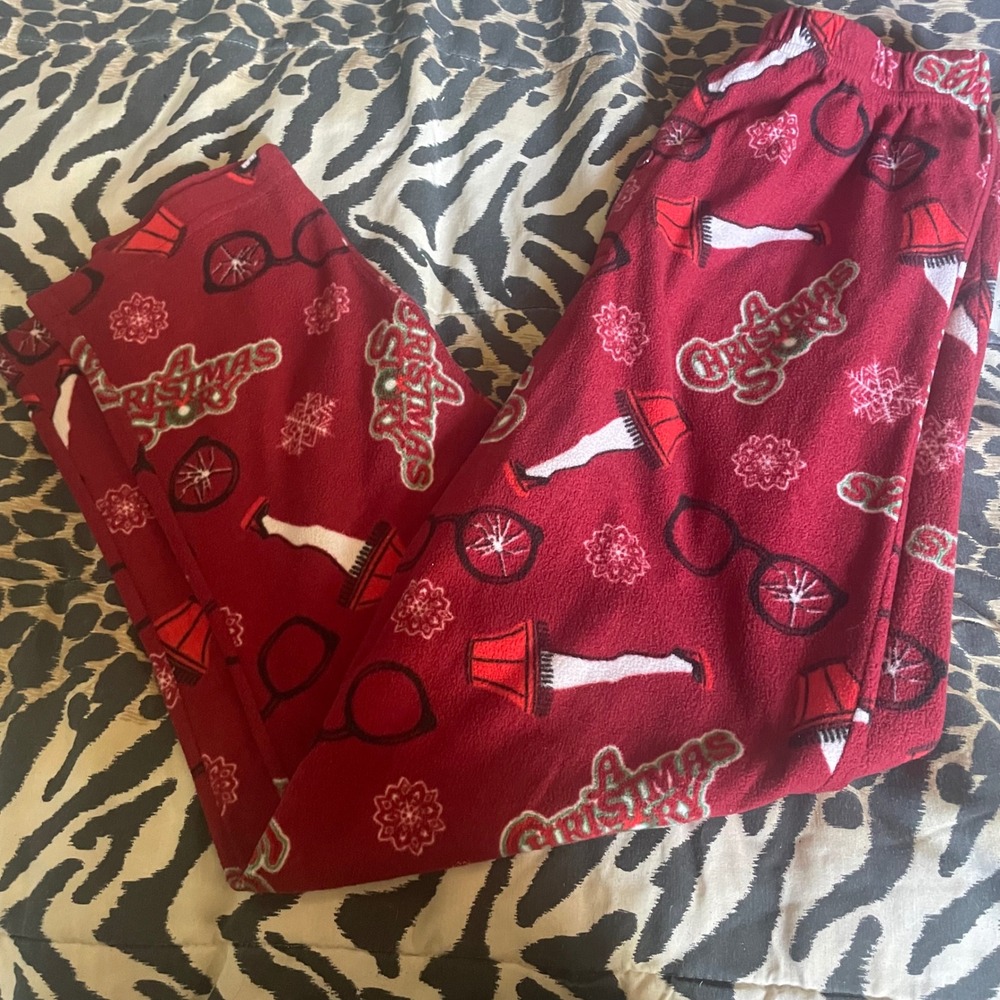 A Christmas Story Fleece Pajama‎ Pants Leg Lamp Holiday Red Sleepwear Small